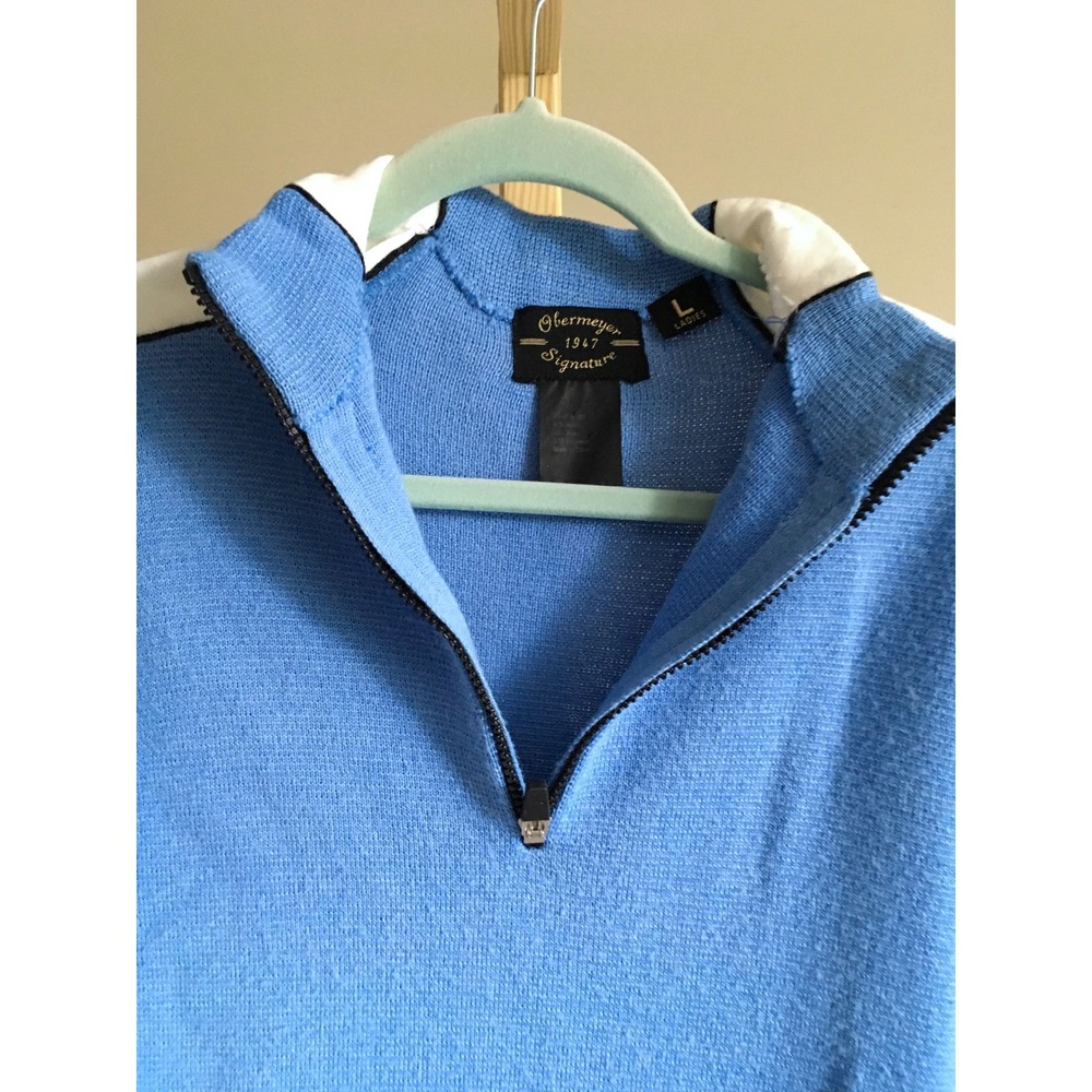 Obermeyer Signature Womens Quarter Zip Knit Sweater Blue White Colorblock Large - Picture 4 of 5